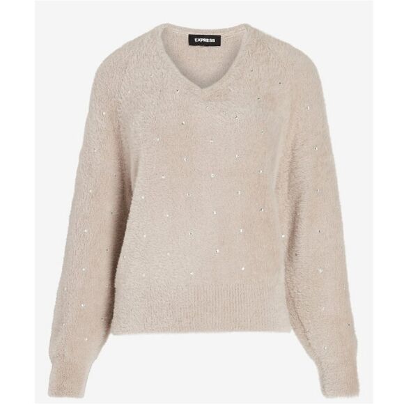 Express Reversible Rhinestone Faux Fur Sweater - Picture 4 of 6